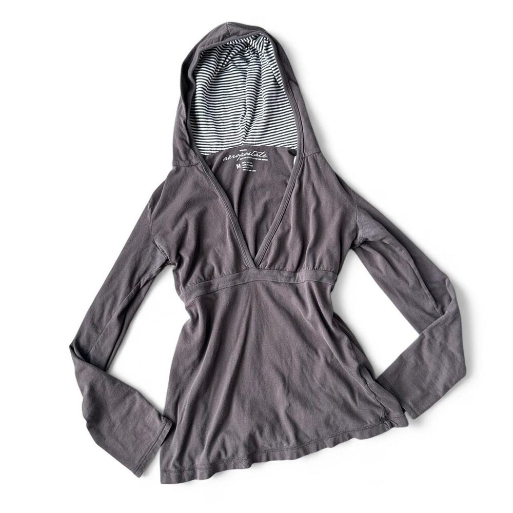 Vintage Style Aeropostale Brown Hooded Babydoll Top – Size M